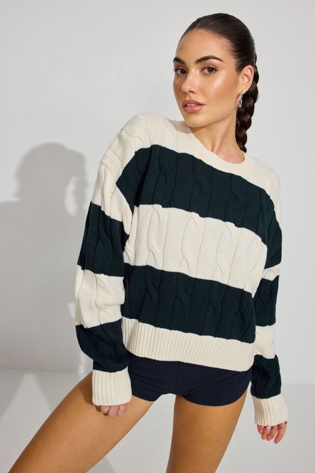 Women Garage Oversized Cable Sweater White / Blue | A-3059847