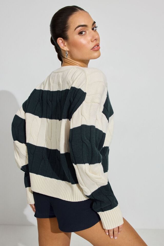 Women Garage Oversized Cable Sweater White / Blue | A-3059847