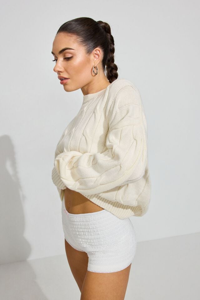 Women Garage Oversized Cable Sweater White | A-2813097