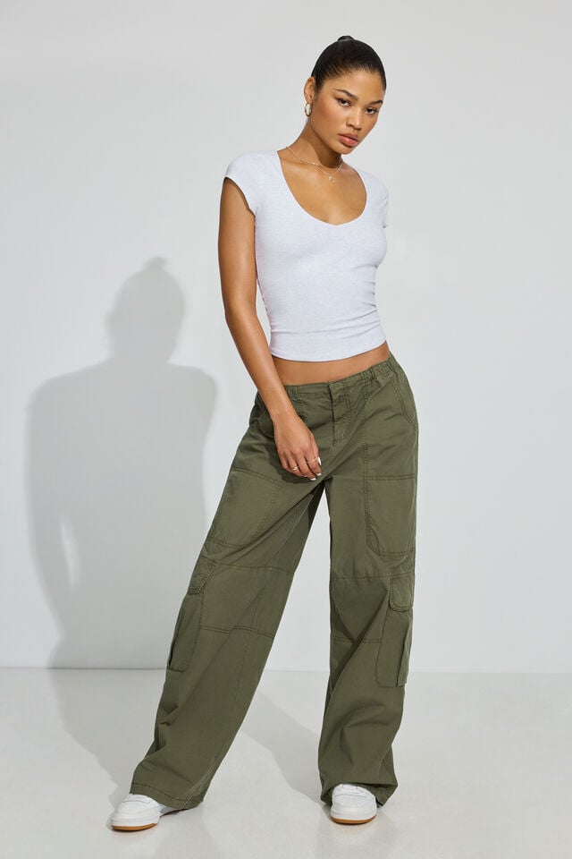 Women Garage Poplin Extreme Baggy Cargo Pants Green | A-9756283