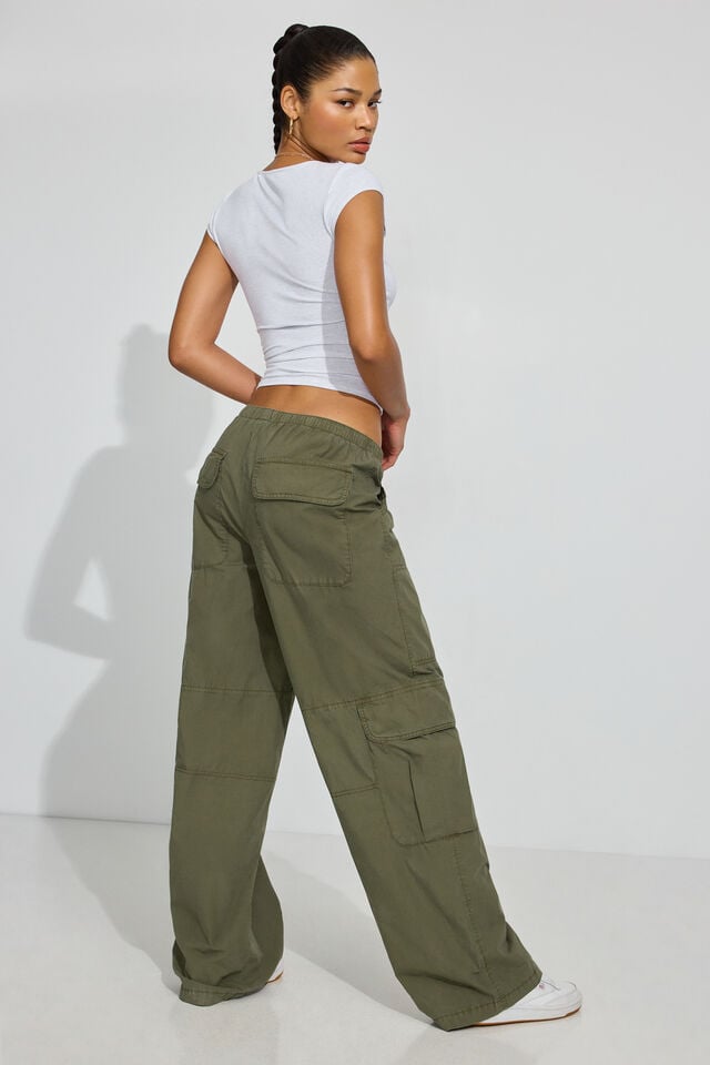 Women Garage Poplin Extreme Baggy Cargo Pants Green | A-9756283