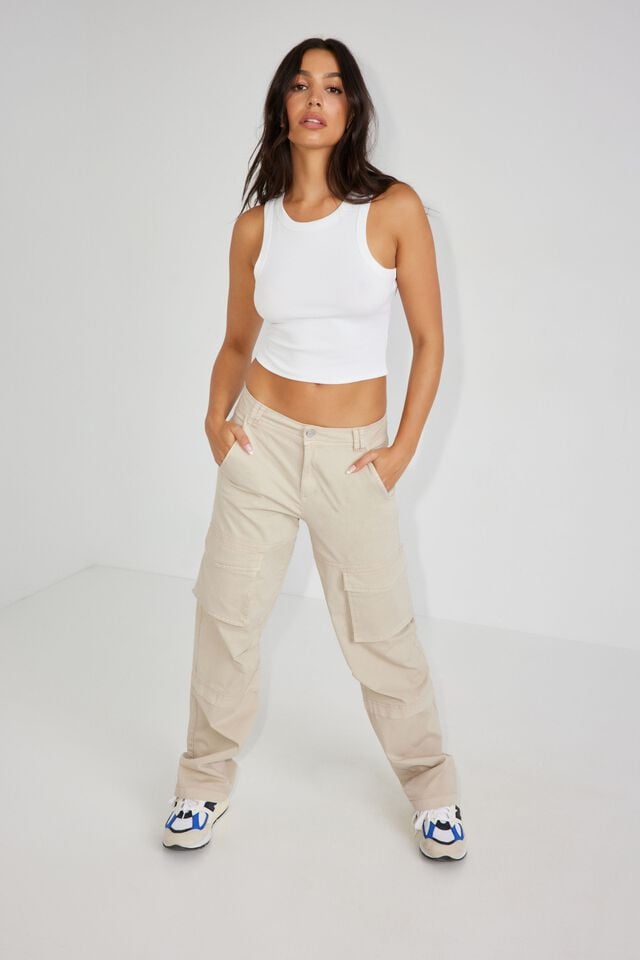 Women Garage Remi Straight Cargo Pants Beige | A-8742513