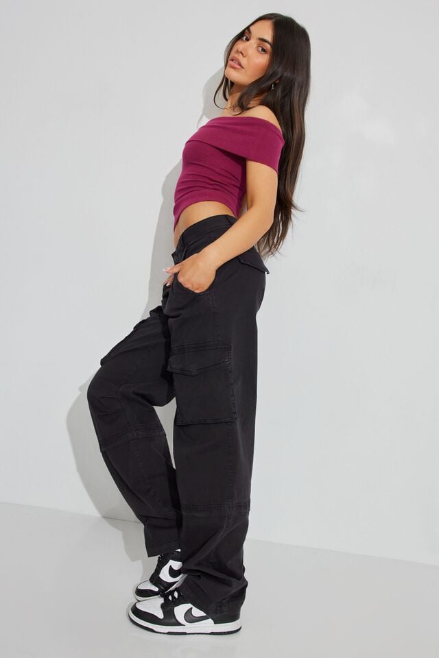 Women Garage Remi Straight Cargo Pants Black | A-4581097