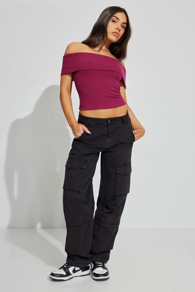 Women Garage Remi Straight Cargo Pants Black | A-4581097