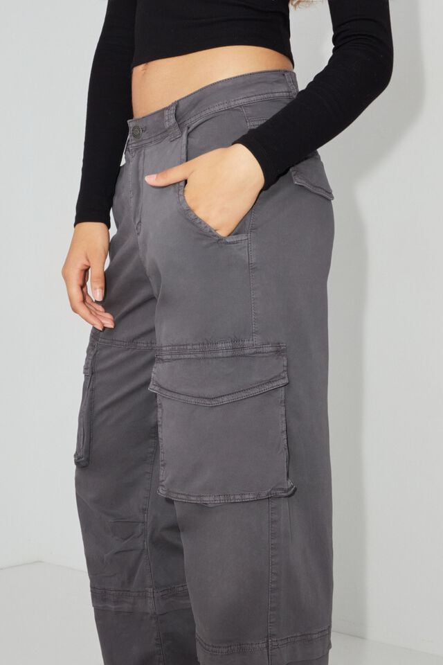 Women Garage Remi Straight Cargo Pants Grey | A-4596872