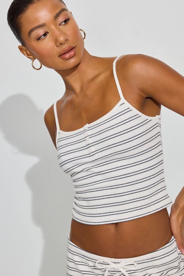 Women Garage Ribbed Cami Tank Top White / Grey | A-2876351