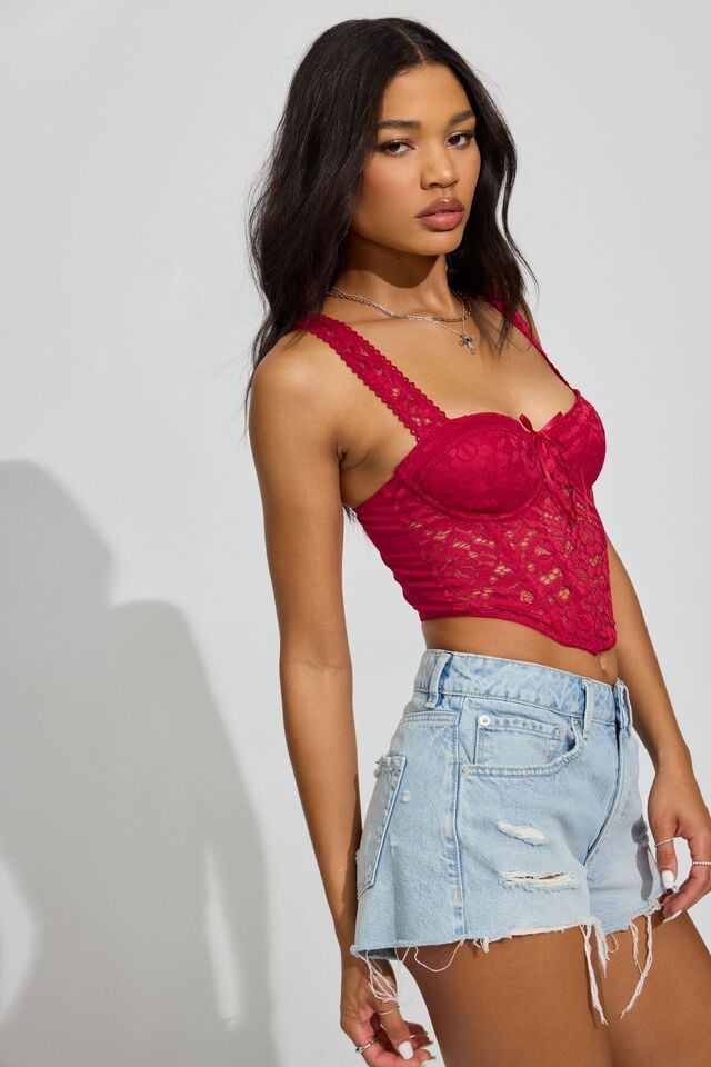 Women Garage Rodeo Lace Tank Top Red | A-0795614