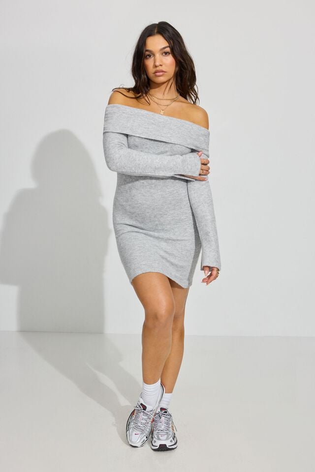 Women Garage Scarlet Spongy Off Shoulder Dress Light Grey | A-8216307