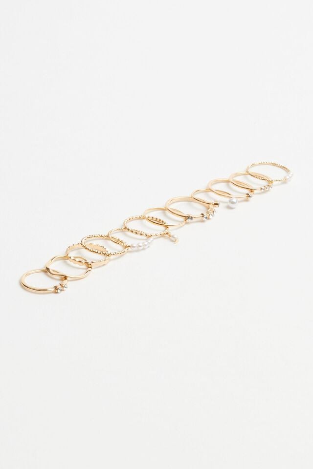 Women Garage Set Of 12 Delicate Rings White / Gold | A-0459167