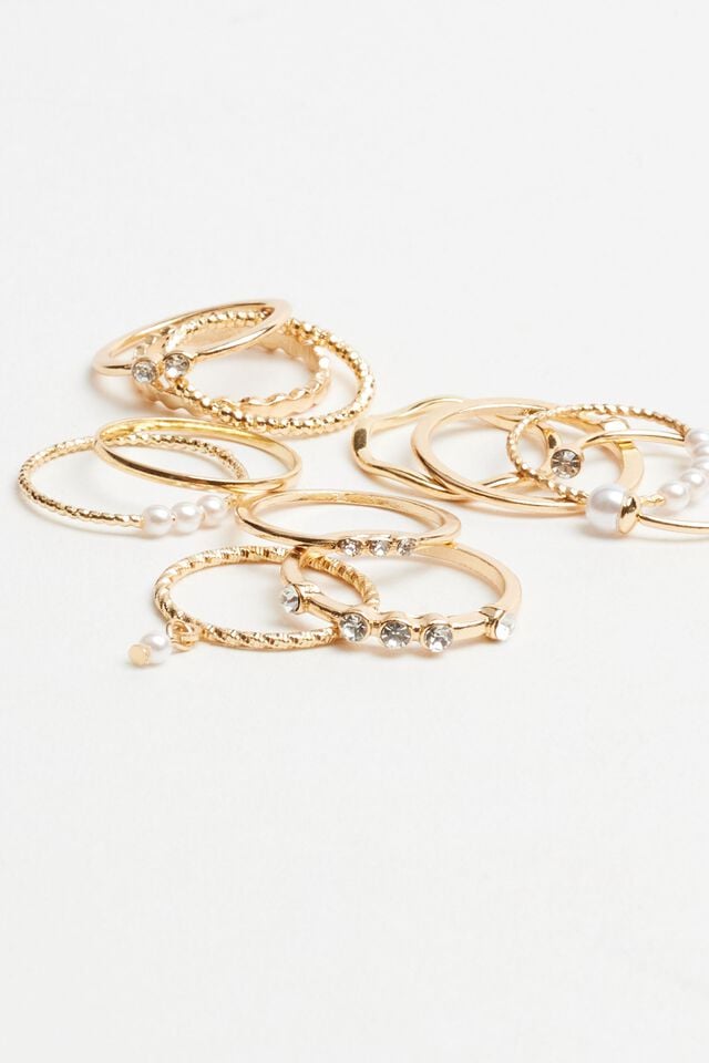 Women Garage Set Of 12 Delicate Rings White / Gold | A-0459167