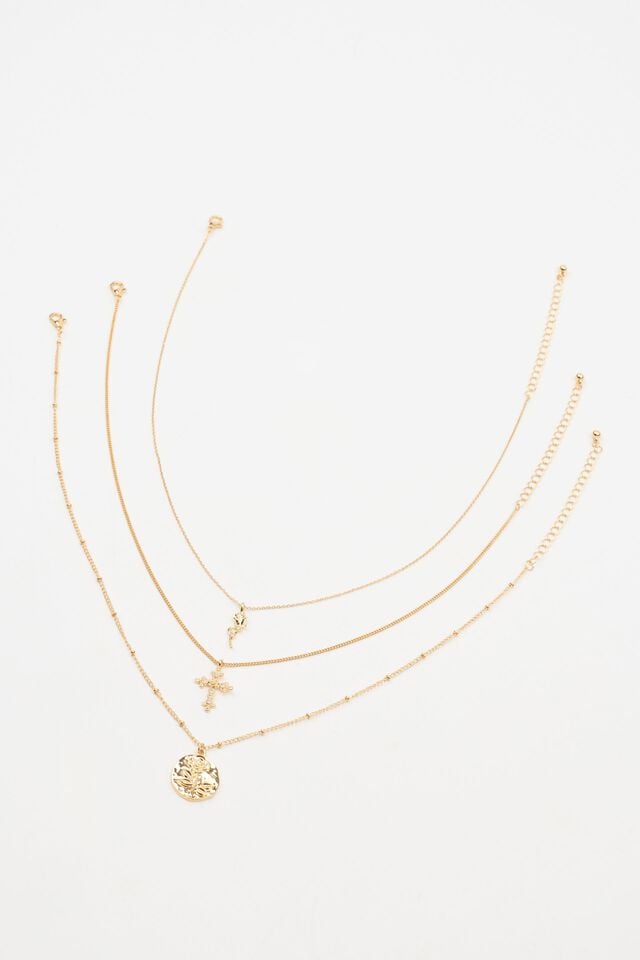 Women Garage Set Of 3 Rose Cross Necklaces Gold | A-1398540