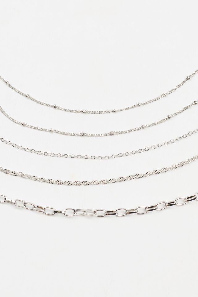 Women Garage Set Of 5 Classic Chains Necklaces Silver | A-3904761