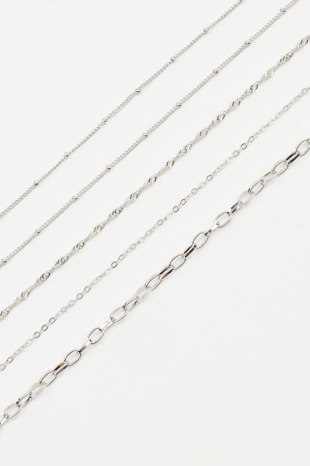 Women Garage Set Of 5 Classic Chains Necklaces Silver | A-3904761