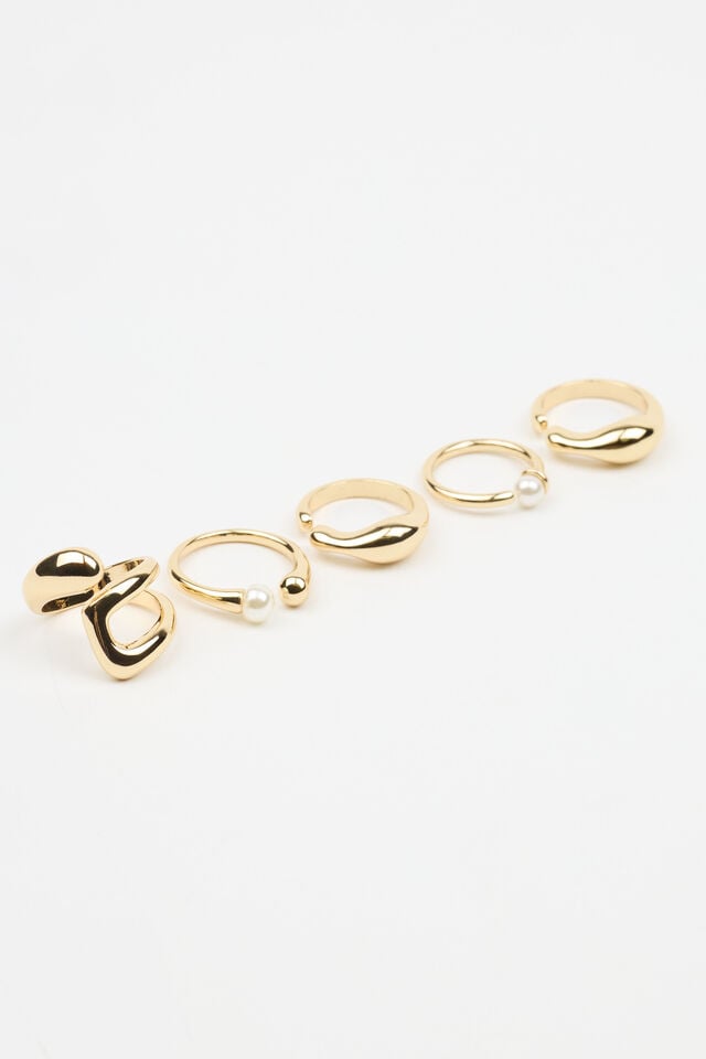 Women Garage Set Of 5 Pearl & Organic Rings White / Gold | A-9435108