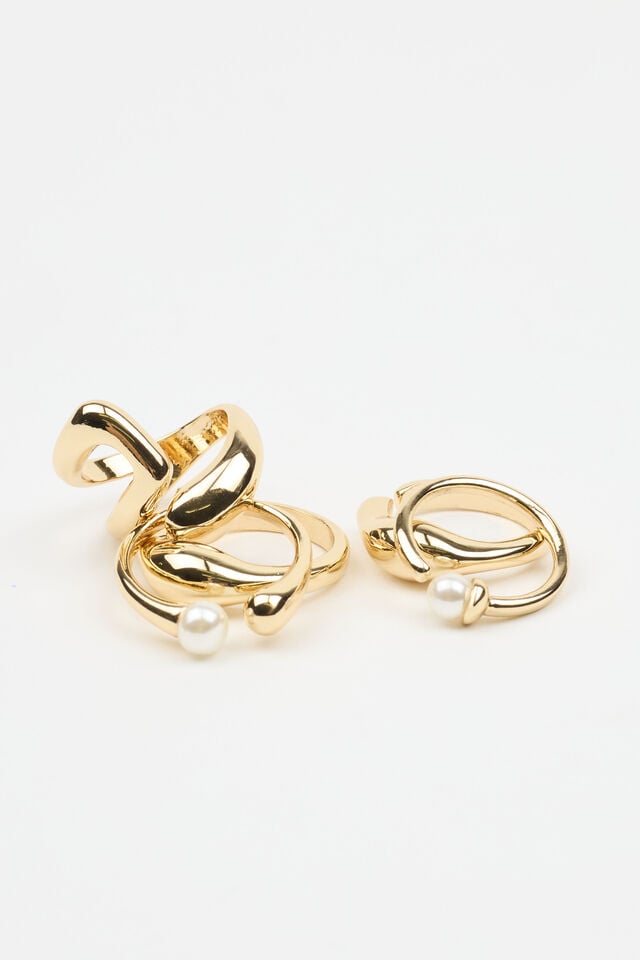 Women Garage Set Of 5 Pearl & Organic Rings White / Gold | A-9435108