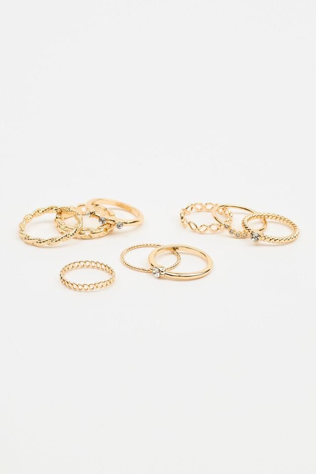 Women Garage Set Of 9 Delicate Gem Rings Gold | A-7650148