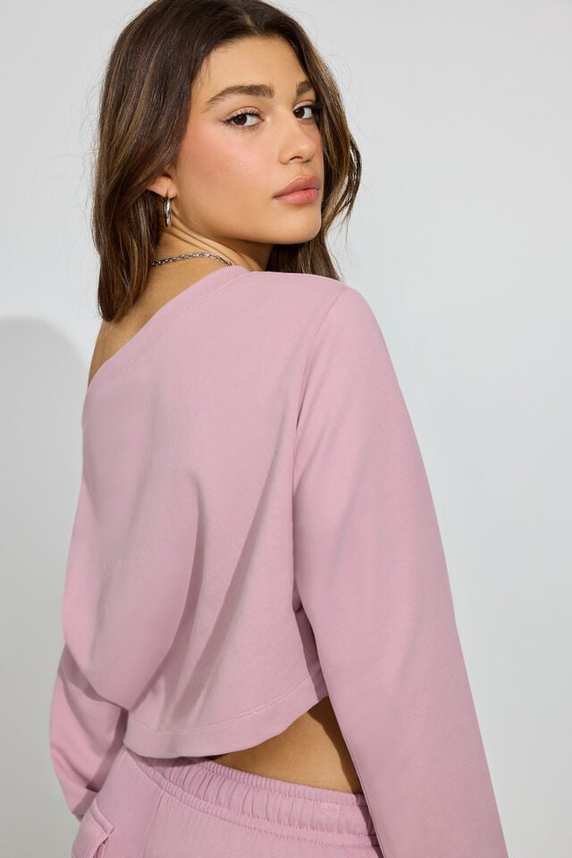 Women Garage Soft Terry Boxy Off Shoulder Sweatshirts Purple | A-2306584