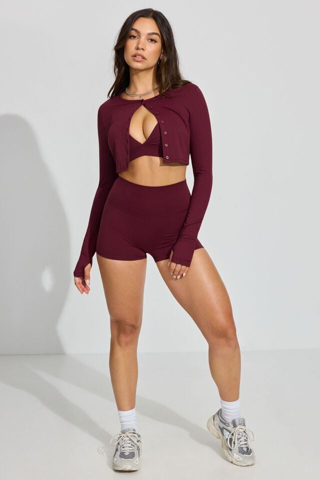 Women Garage Softactive Crop Cardigan Burgundy | A-5246307