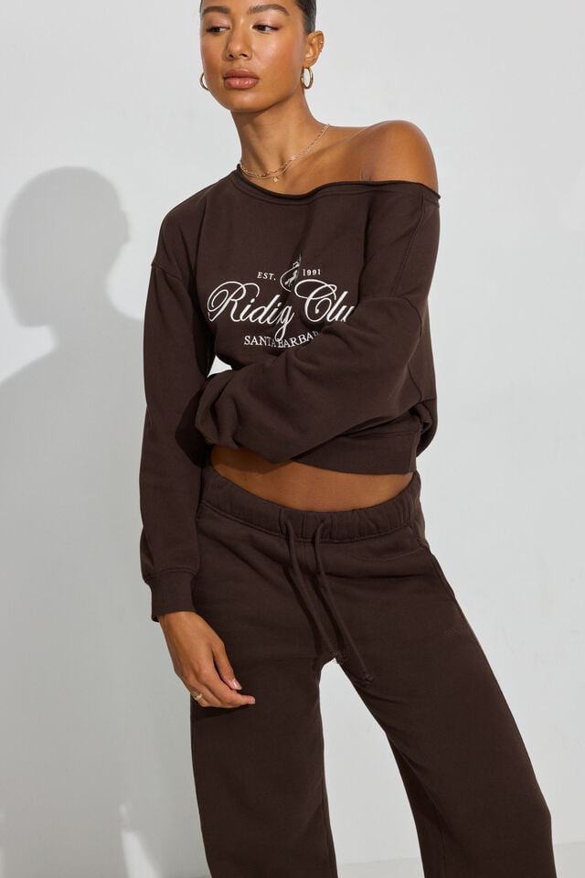 Women Garage Softterry Off Shoulder Sweatshirts Brown | A-5380196