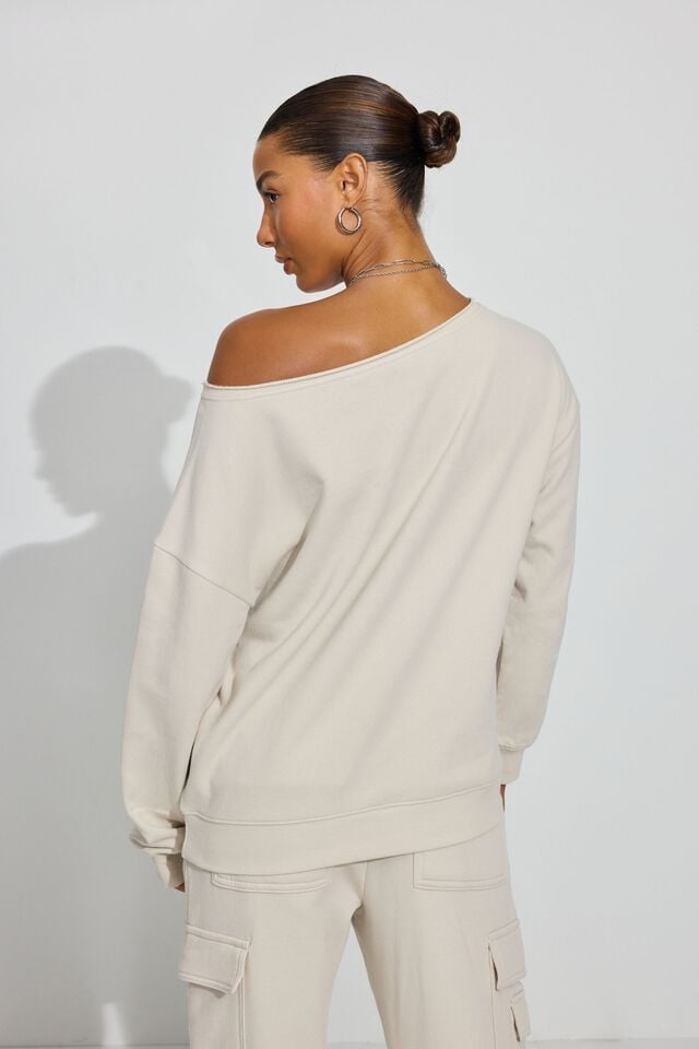 Women Garage Softterry Off Shoulder Sweatshirts White | A-7541983