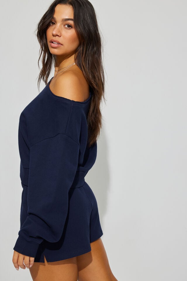 Women Garage Softterry Off Shoulder Sweatshirts Blue | A-5329076