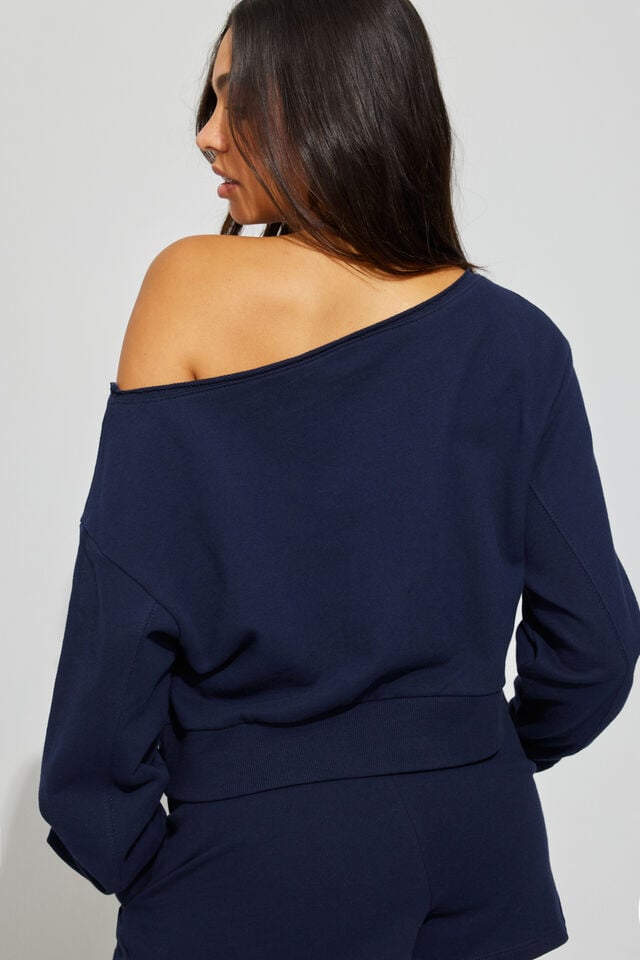 Women Garage Softterry Off Shoulder Sweatshirts Blue | A-5329076