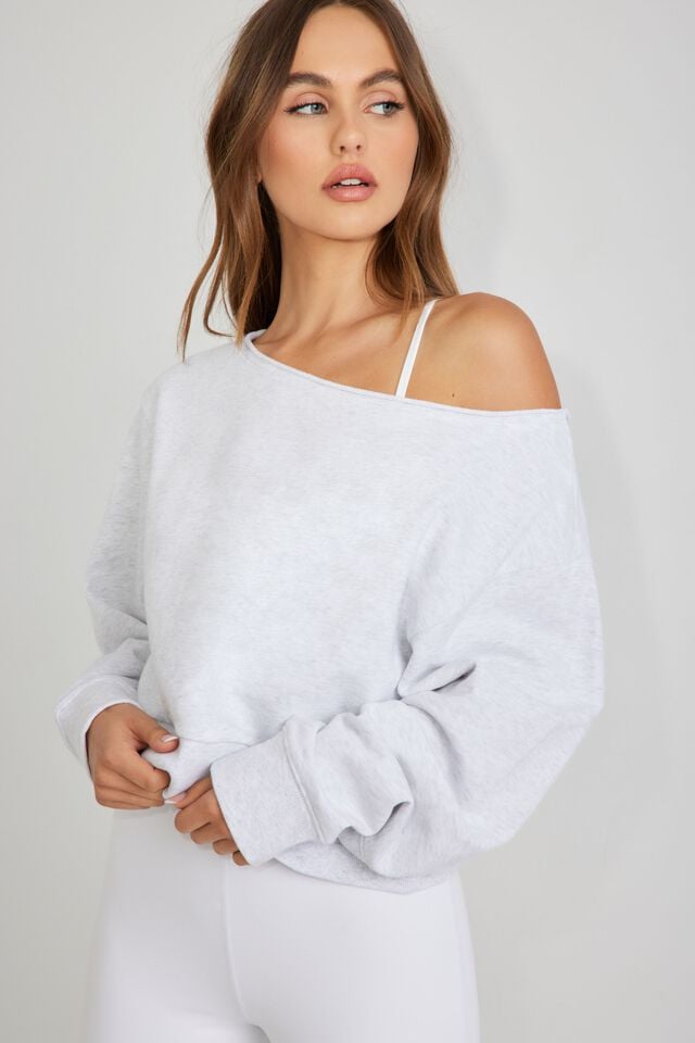 Women Garage Softterry Off Shoulder Sweatshirts Grey | A-7690243