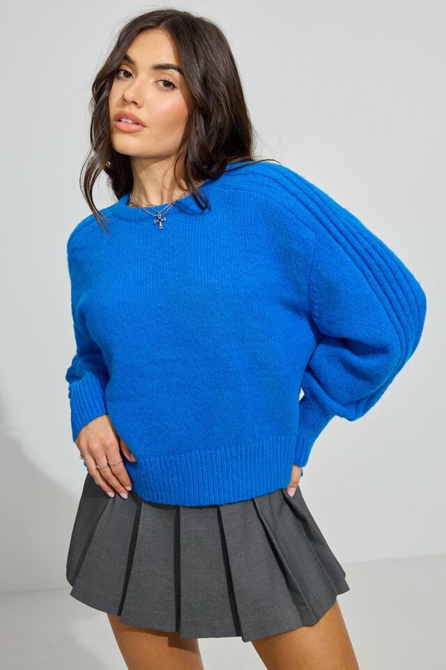 Women Garage Spongy Loose Crewneck Sweater Blue | A-6021938