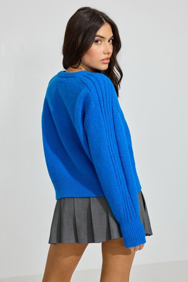 Women Garage Spongy Loose Crewneck Sweater Blue | A-6021938