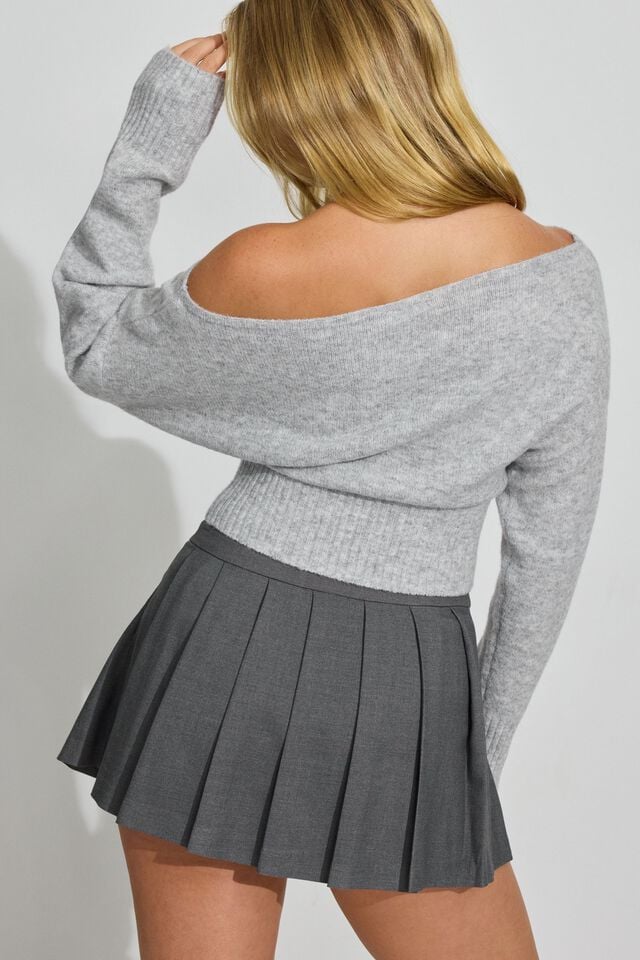 Women Garage Spongy Off Shoulder Sweater Light Grey | A-6029157