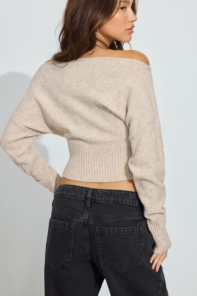 Women Garage Spongy Off Shoulder Sweater Beige | A-5312847