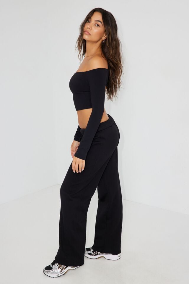 Women Garage Straight Leg Panel Sweatpants Black | A-0593186