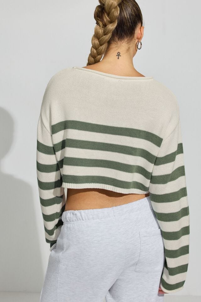 Women Garage Supersoft Boatneck Sweater White / Green | A-2350719