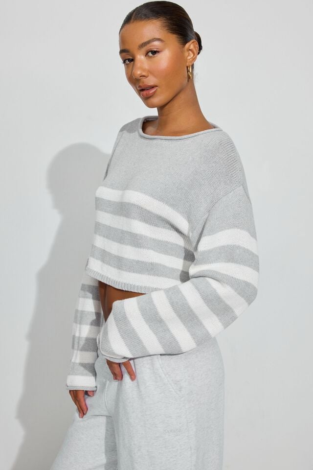 Women Garage Supersoft Boatneck Sweater Grey / White | A-6159830