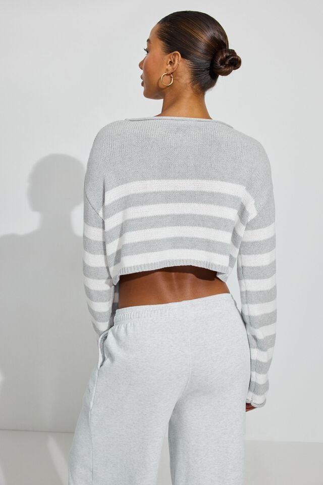 Women Garage Supersoft Boatneck Sweater Grey / White | A-6159830