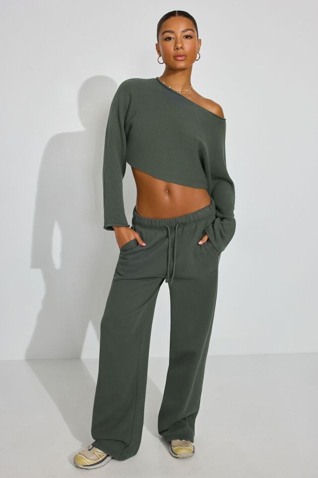 Women Garage Supersoft Loose Crop Sweater Dark Green | A-5143892