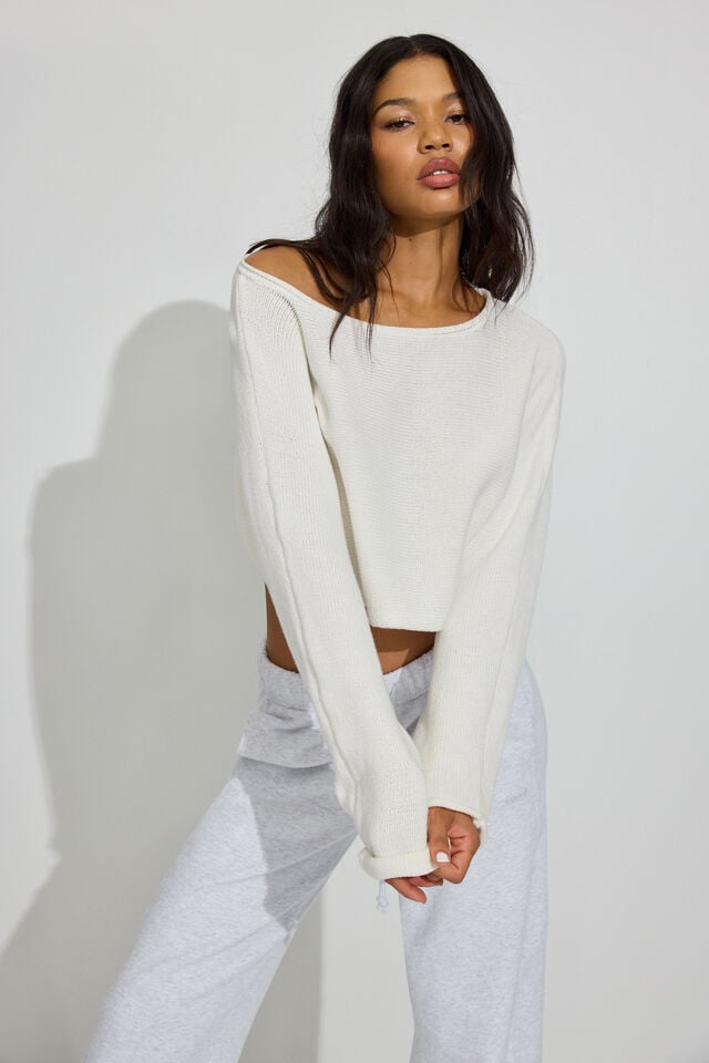 Women Garage Supersoft Loose Crop Sweater White | A-2093481