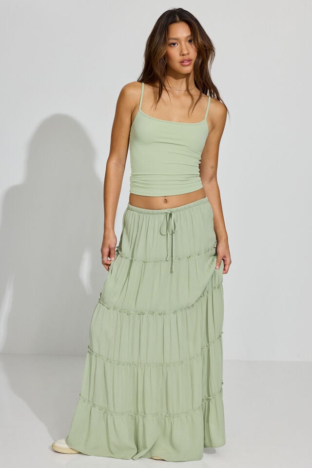 Women Garage Tiered Maxi Skirts Olive Green | A-6124087