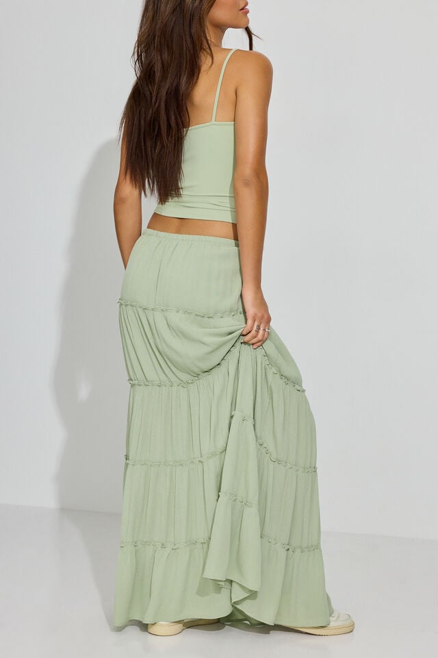 Women Garage Tiered Maxi Skirts Olive Green | A-6124087