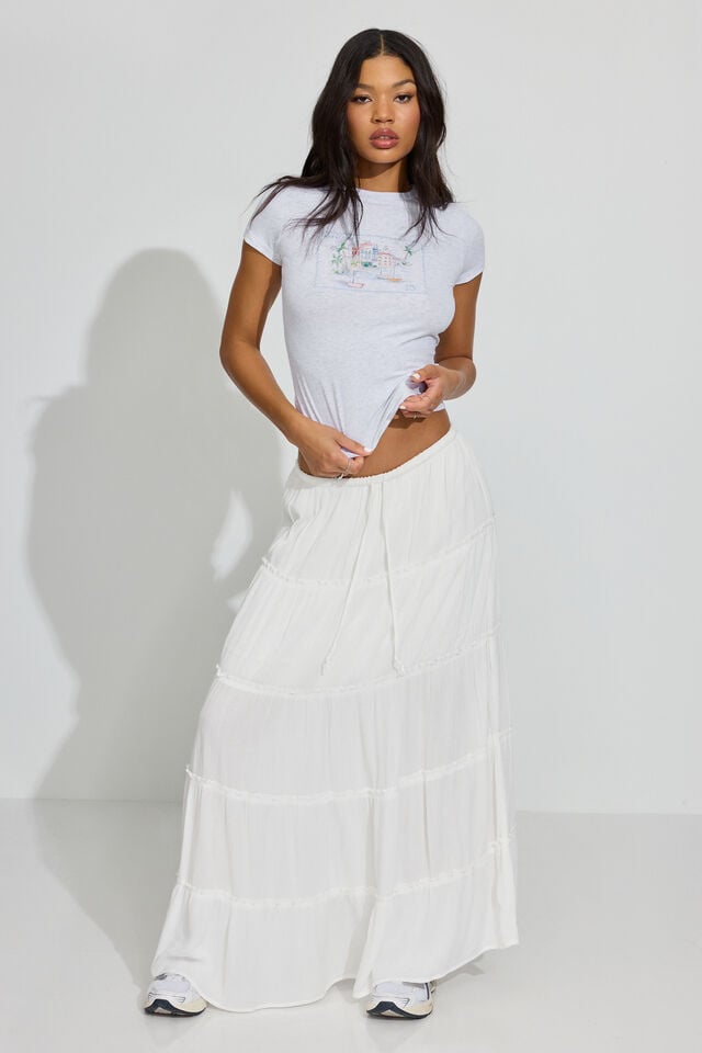 Women Garage Tiered Maxi Skirts White | A-4613287