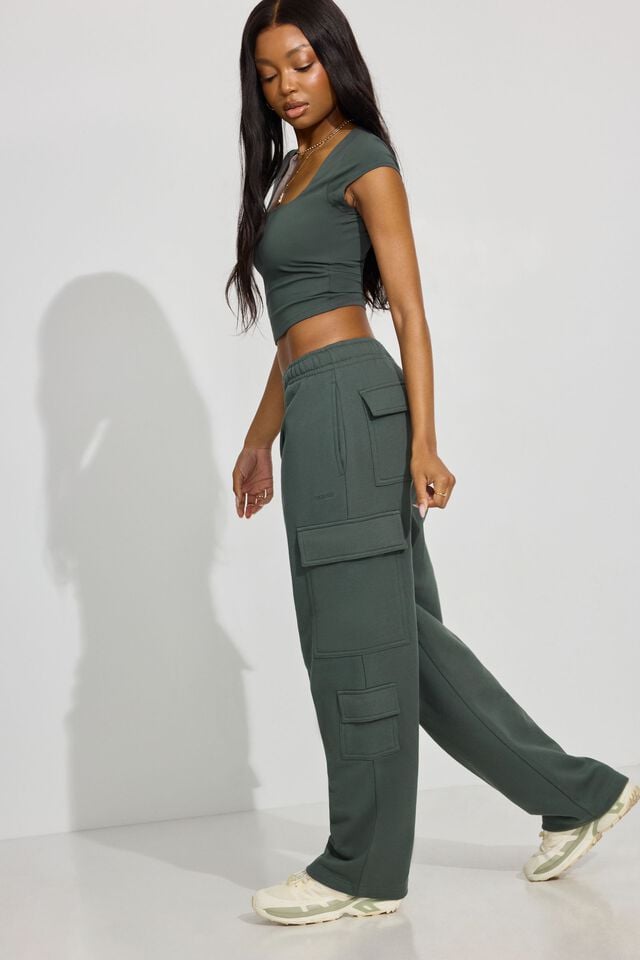 Women Garage Ultrafleece Cargo Sweatpants Dark Green | A-4630872