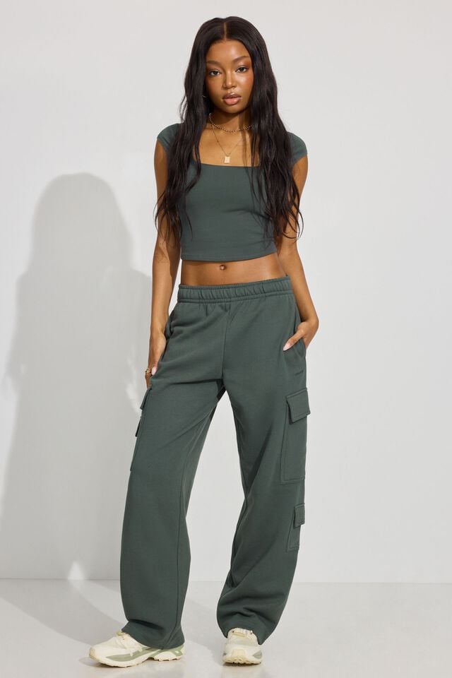 Women Garage Ultrafleece Cargo Sweatpants Dark Green | A-4630872