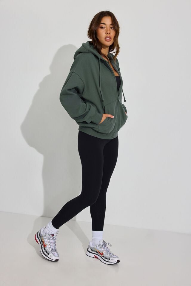 Women Garage Ultrafleece Full Zip Hoodie Dark Green | A-4059182