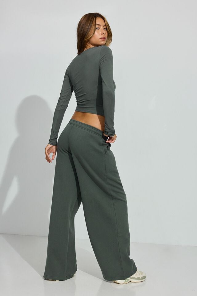 Women Garage Ultrafleece Mega Wide Leg Sweatpants Dark Green | A-2587340