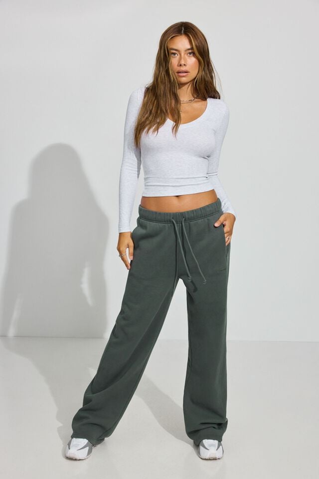 Women Garage Ultrafleece Straight Leg Sweatpants Dark Green | A-5608423