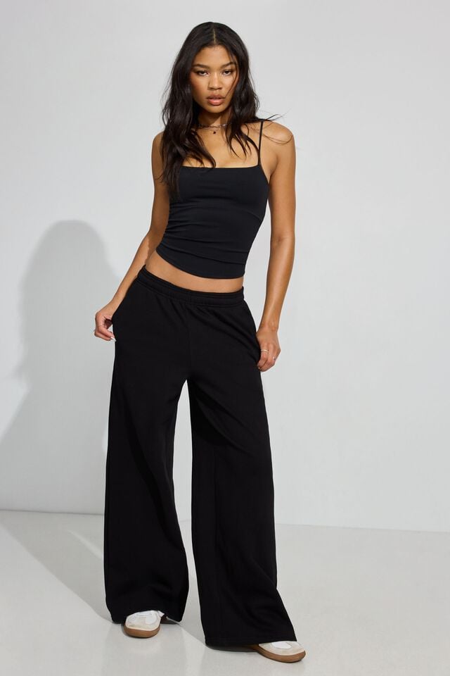 Women Garage Ultrafleece Super Wide Leg Sweatpants Black | A-7580139