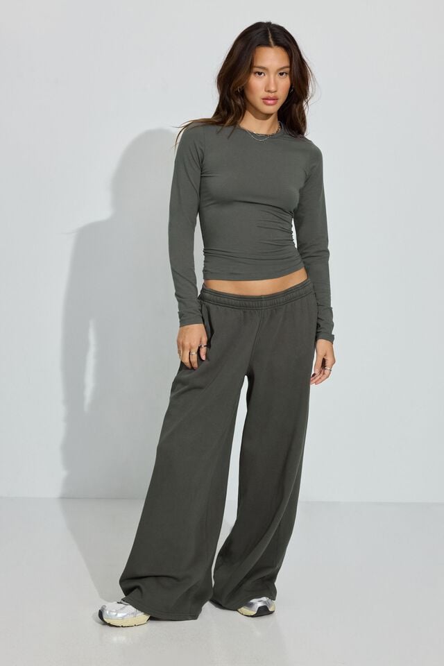 Women Garage Ultrafleece Super Wide Leg Sweatpants Grey | A-7304691