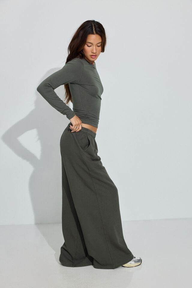 Women Garage Ultrafleece Super Wide Leg Sweatpants Grey | A-7304691