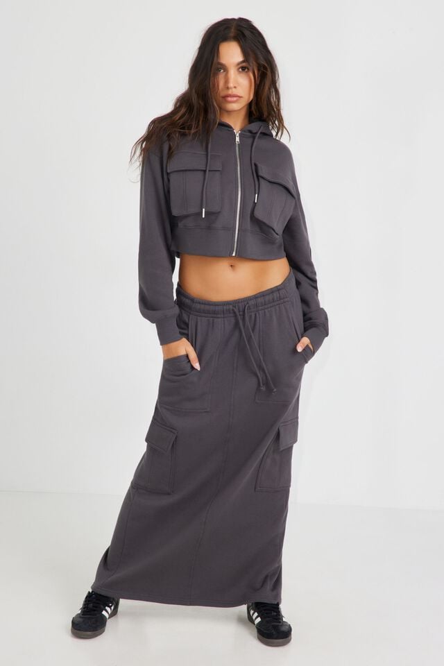 Women Garage Utility Maxi Skirts Grey | A-8071396