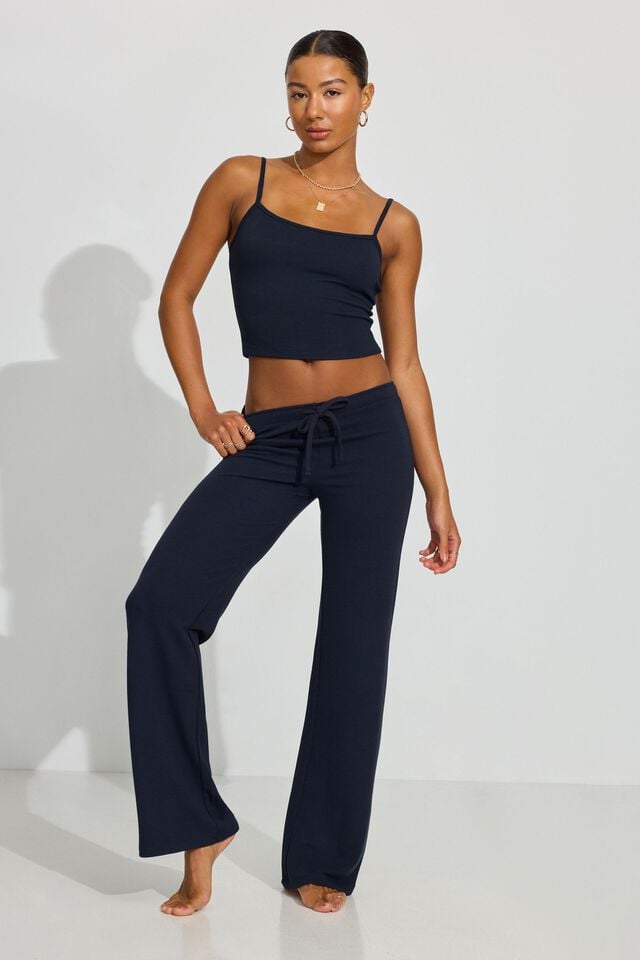 Women Garage Waffle Flare Pants Blue | A-3764015